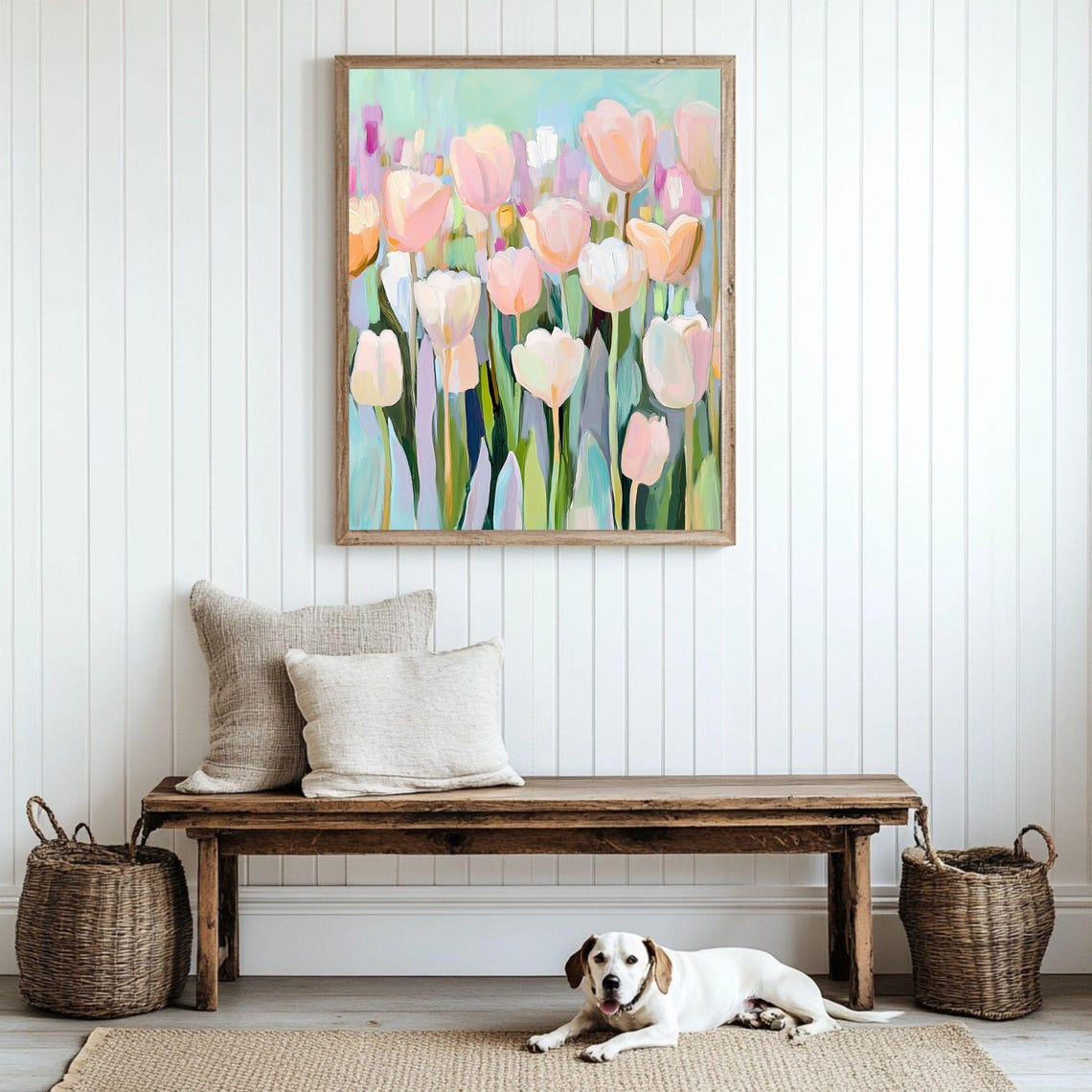 Boho Tulips Art Print, Pastel Floral Spring Decor - Image 3