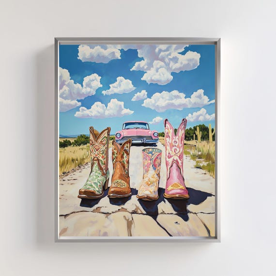 Coquette Cowgirl Boot Print Girly Western Poster Retro Wall Art Ranch Style Decor Southwestern Gallery Vintage