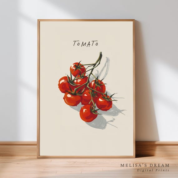 Tomato Kitchen Wall Art Vintage Botanical Vegetable Illustration Rustic Farmhouse Food Decor