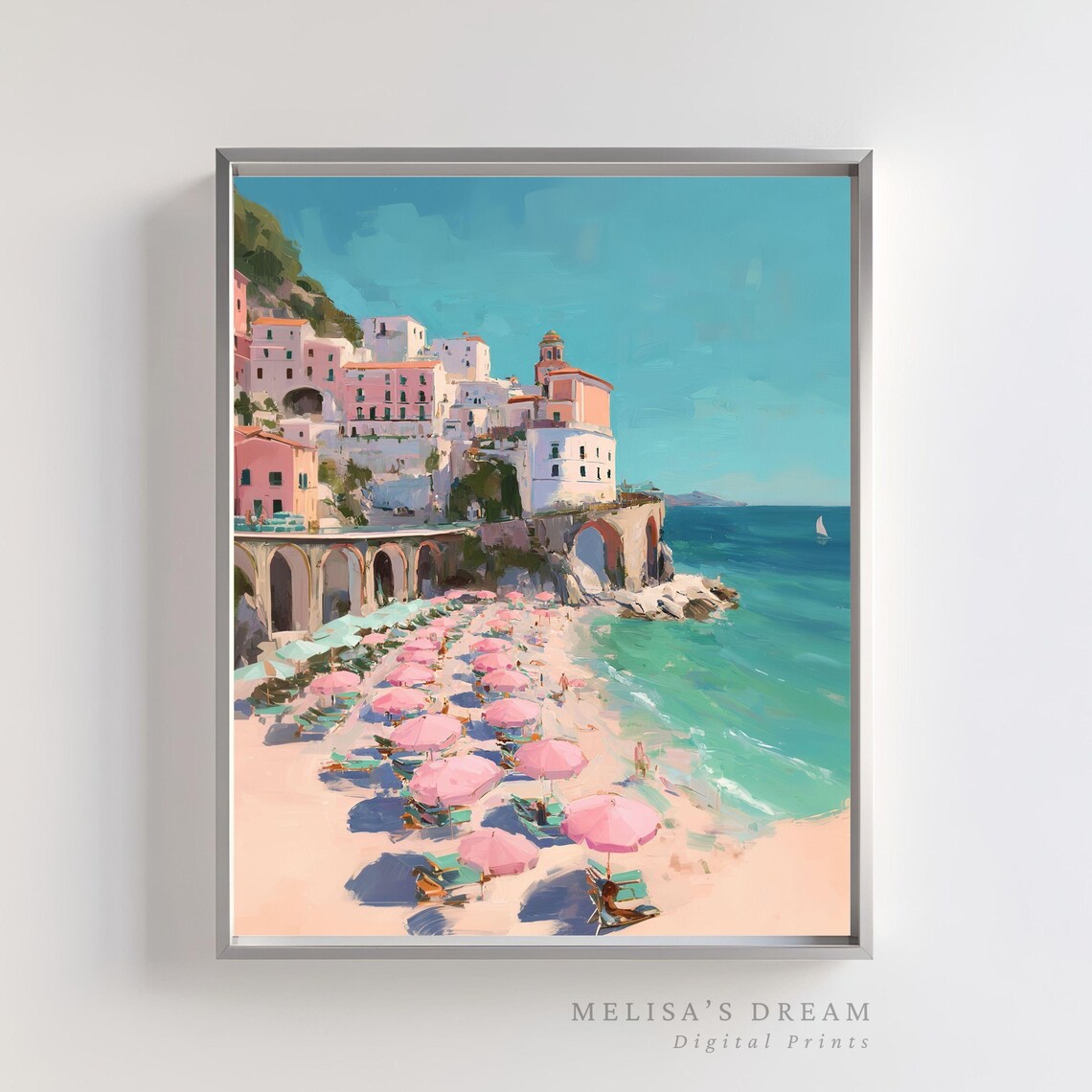 Amalfi Coast Beach Art Print, Mediterranean Travel