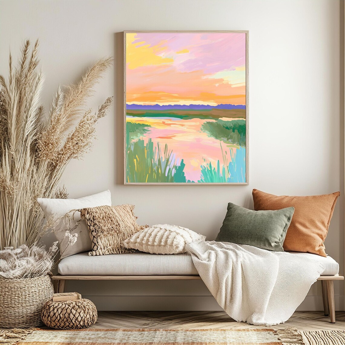 Calming Decorative Sunset Marsh Boho Meadow Poster - Image 4