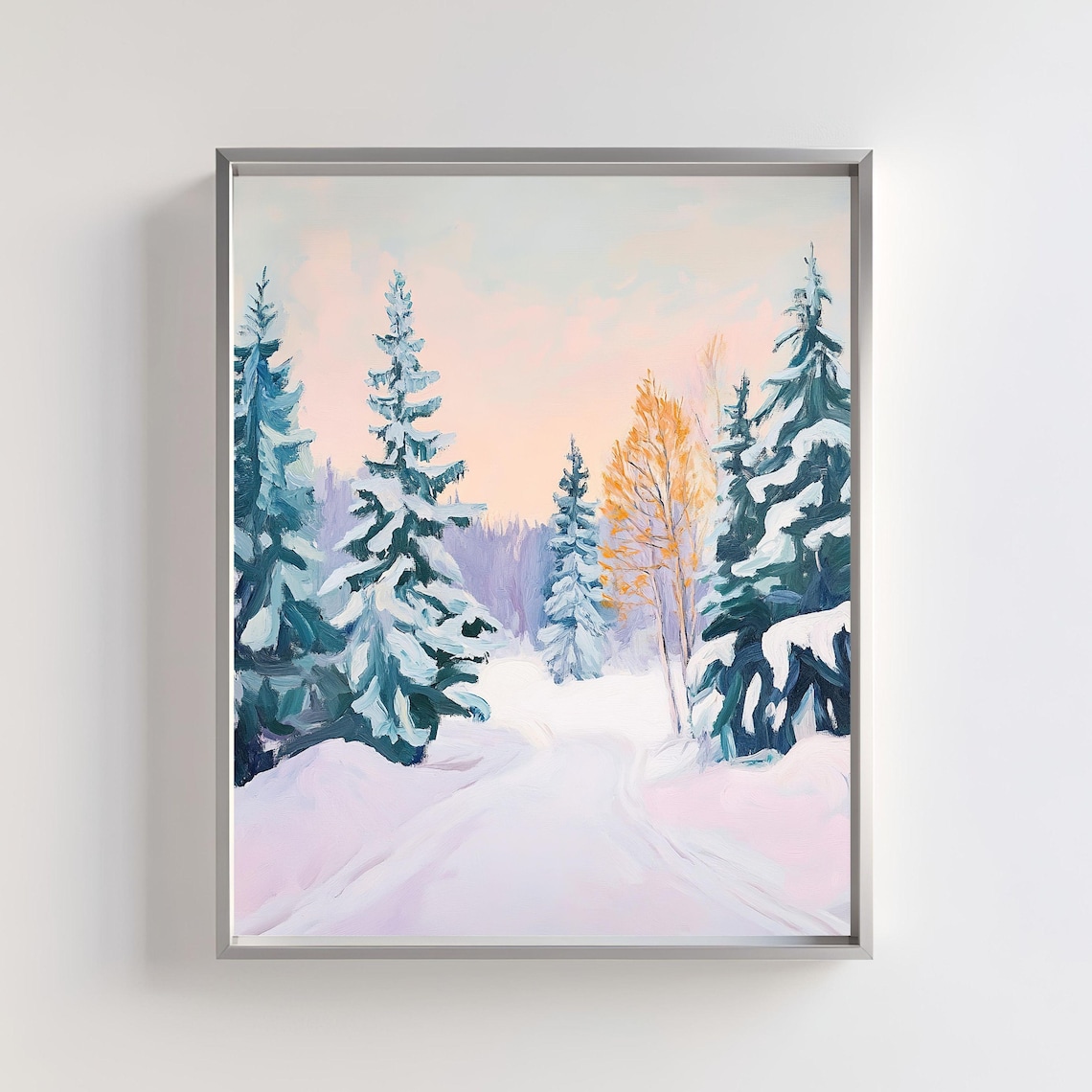Snowy Pine Forest At Sunrise Soft Pastel Winter Landscape Art Poster