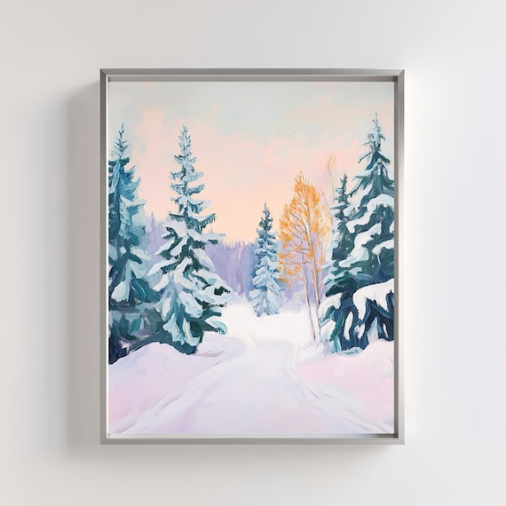 Snowy Pine Forest At Sunrise Soft Pastel Winter Landscape Art Poster
