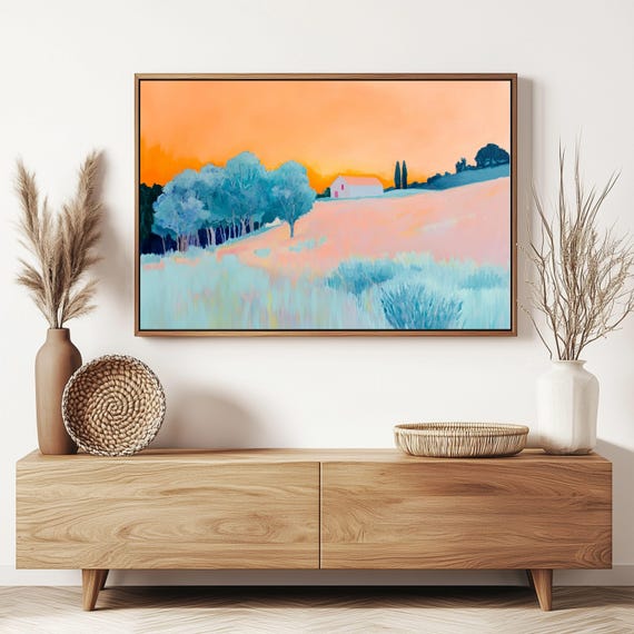 Winter Sunset Rural Landscape Art Print, Coquette Room