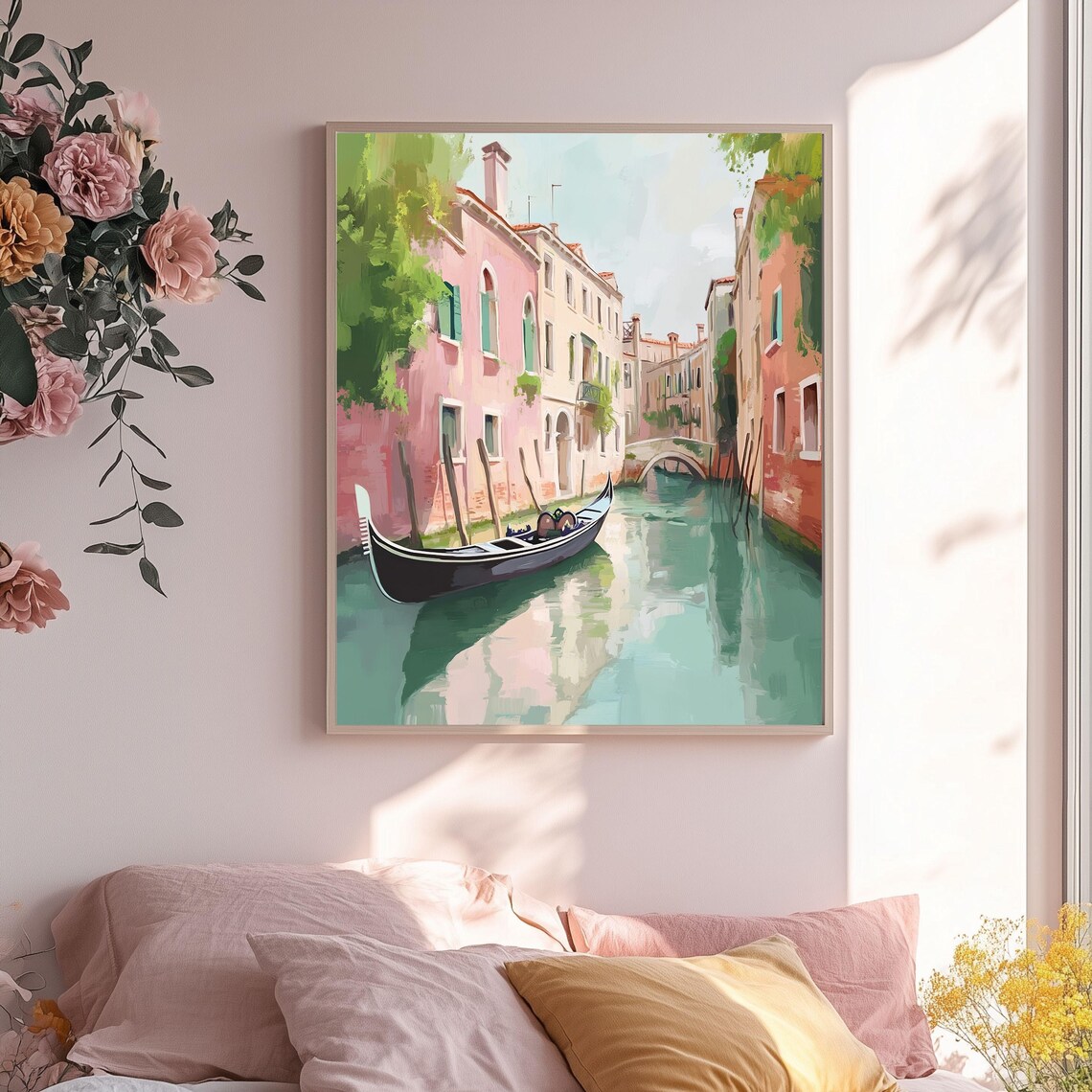 Venice Canal With Gondola Romantic Italian Watercolor Art Poster - Image 2