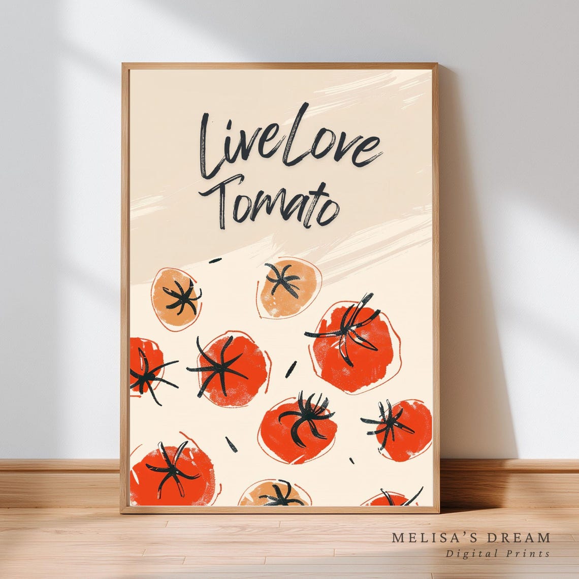 Live Love Tomato Hand Drawn Red Tomatoes Kitchen Decor Poster