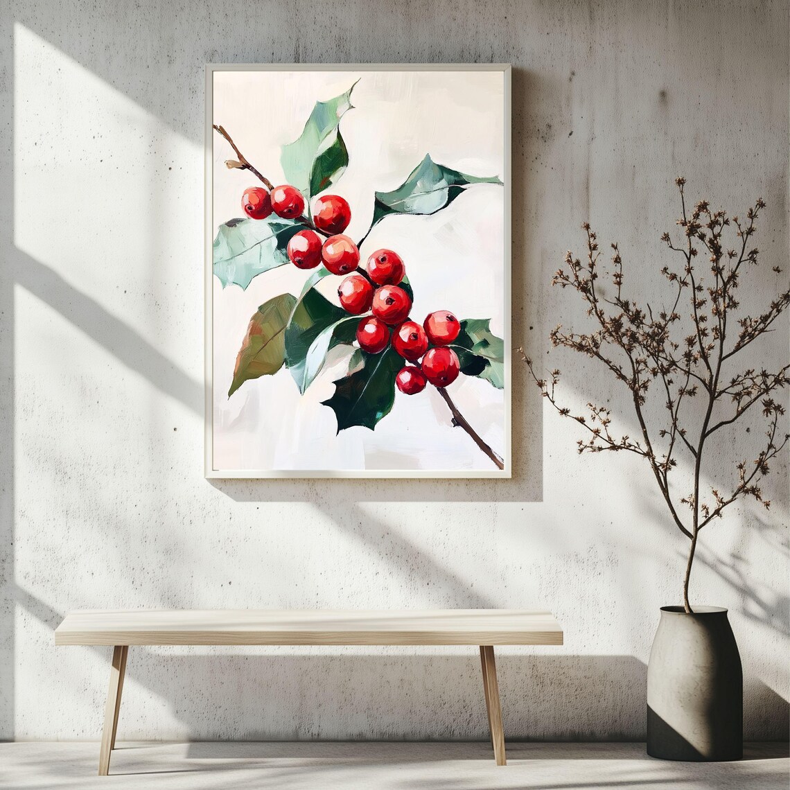 Winter Red Berry Branch, Botanical Kitchen Decor - Image 2