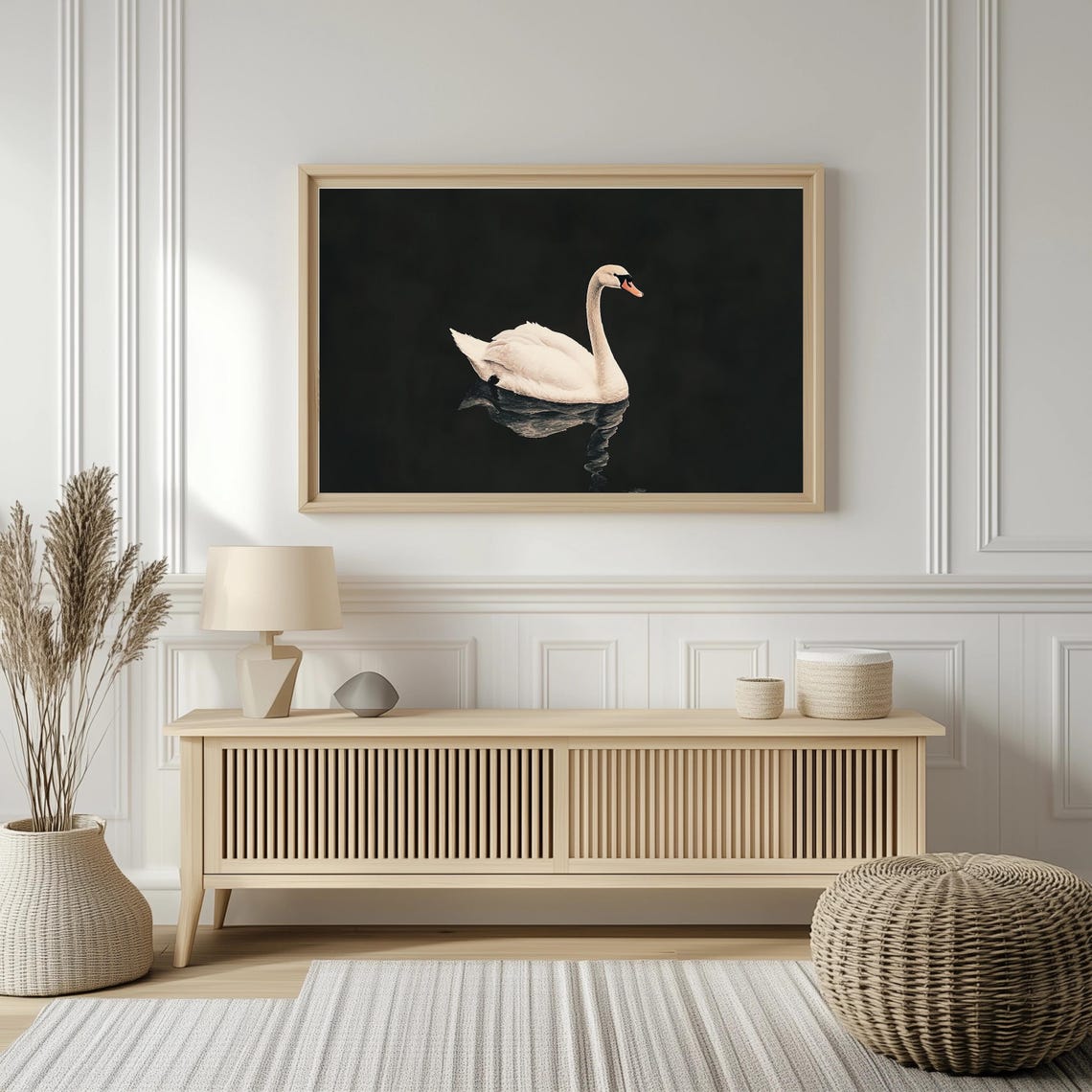 White Swan On Dark Water Minimalist Wildlife Reflection Art Poster - Image 2