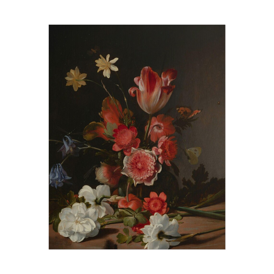 Tulips Anemones and Columbine Dark Floral Still Life Painting Poster - Image 4