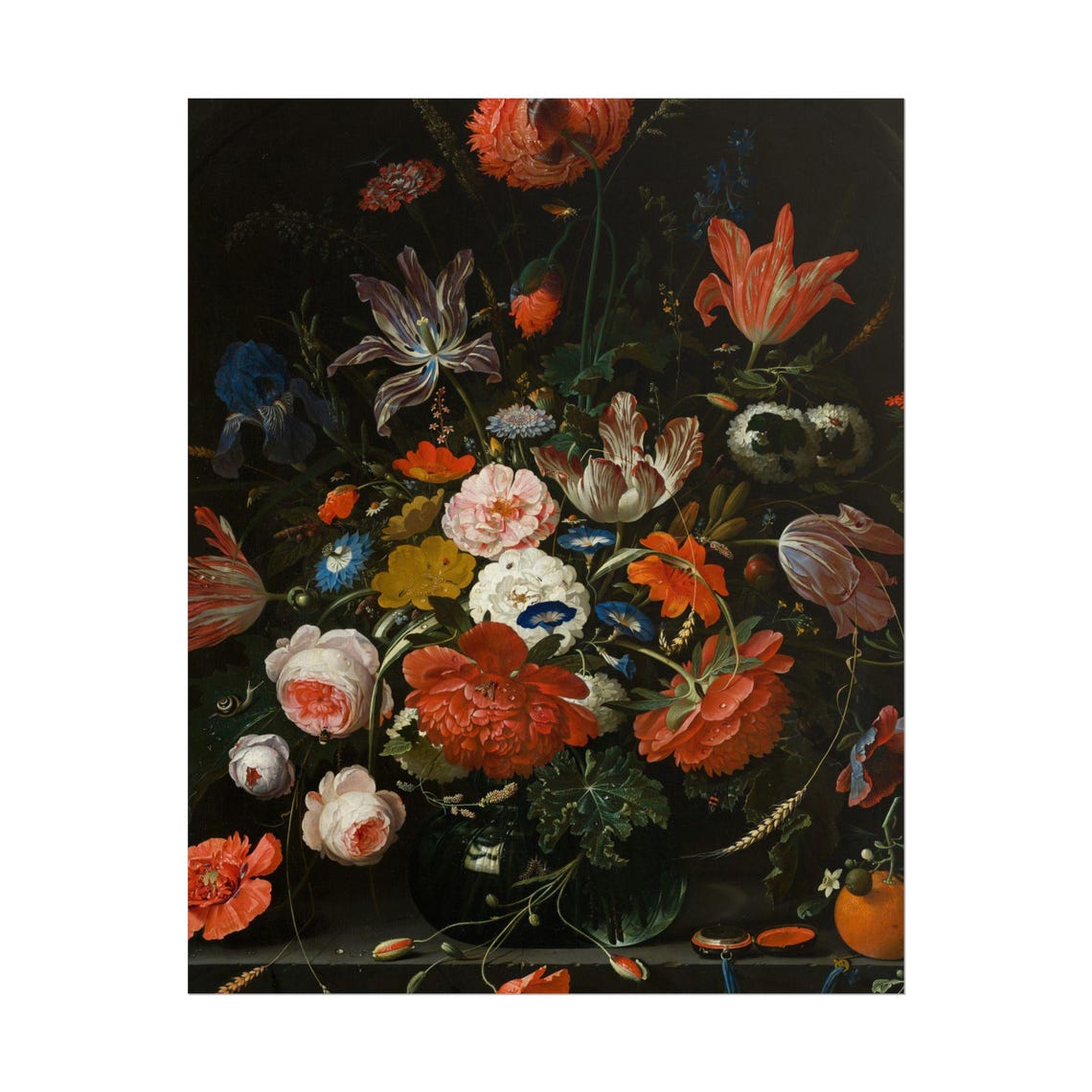 Baroque Flower Bouquet Poppies Tulips Roses Dark Ground Poster - Image 6