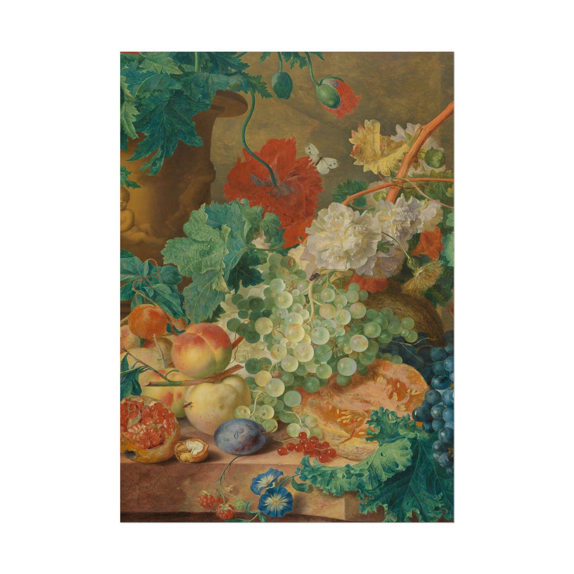 Grapes Peaches and Poppies Lush Fruit and Flower Still Life Poster - Image 3