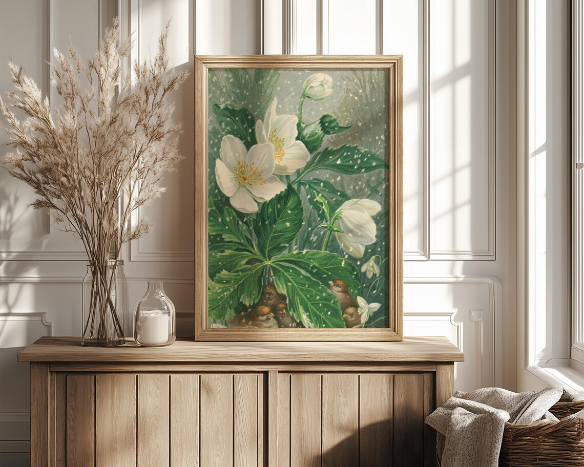 White Hellebore Christmas Rose in Snow Vintage Botanical Art Poster - Image 4
