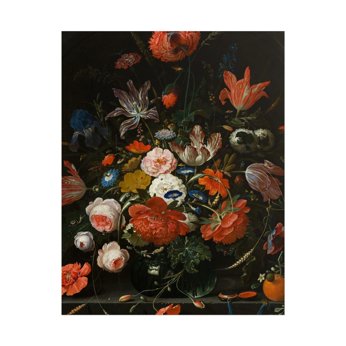 Baroque Flower Bouquet Poppies Tulips Roses Dark Ground Poster - Image 4