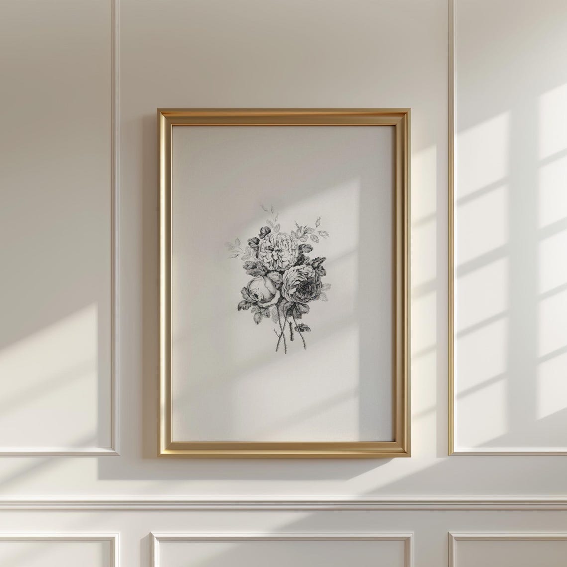 Monochrome Vintage Rose Bouquet Delicate Botanical Engraving Poster - Image 5