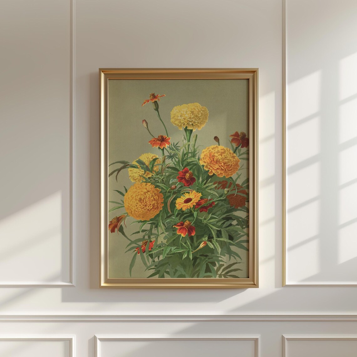 Golden Marigold Bouquet in Vintage Oil Painting Floral Art Poster - Image 5