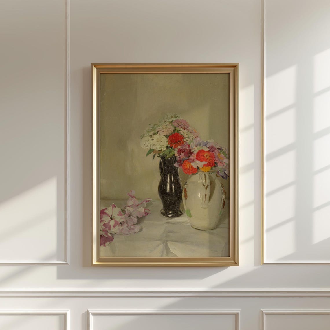 Tabletop Flower Still Life with Ceramic Jug Black Vase Poster - Image 5