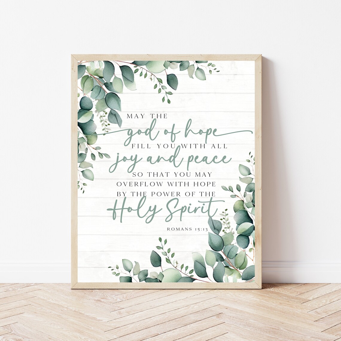 God of Hope Romans 15 13 Eucalyptus Greenery Bible Verse Farmhouse Poster