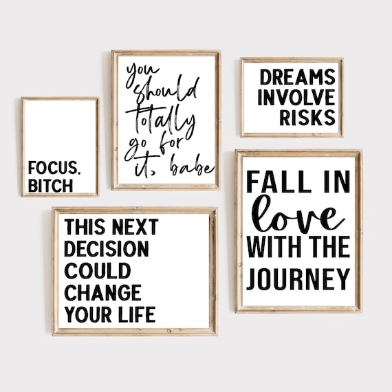 Five Piece Black And White Motivational Quote Gallery Poster Set