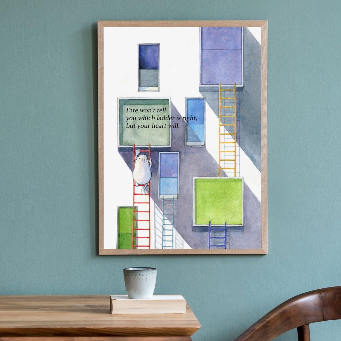 Fate and Ladder Inspirational Quote Watercolor Illustration Poster