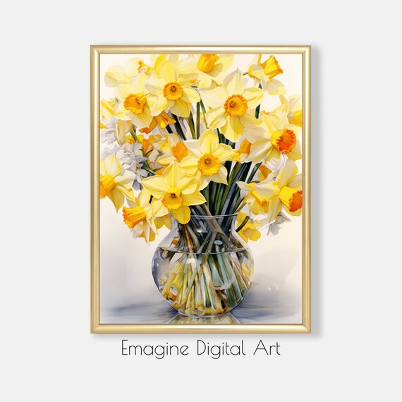 Yellow Daffodil Bouquet Watercolor Spring Floral Painting Wall Poster