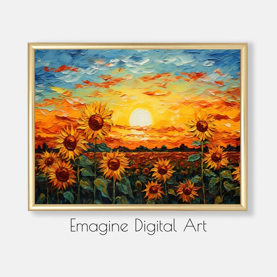 Sunflowers At Sunset Impressionist Oil Painting Textured Floral Poster
