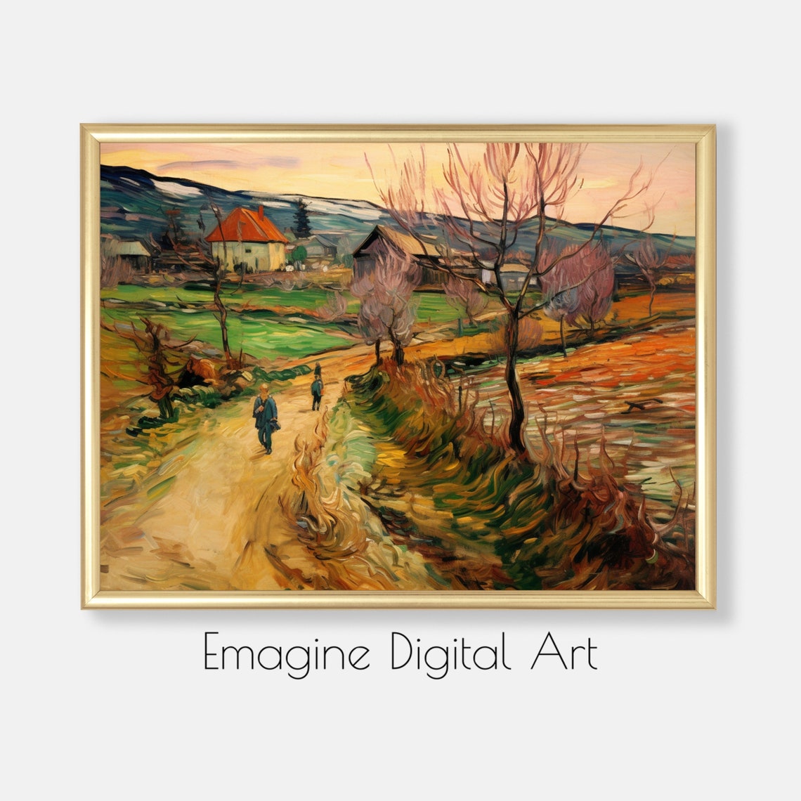 Peaceful French Village Countryside Impressionist Path Painting Poster