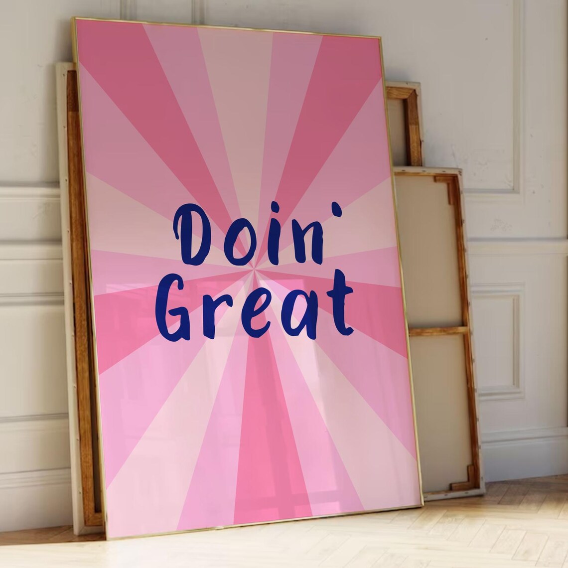 Preppy Doin' Great Pink Sunburst Retro Motivational Quote Poster