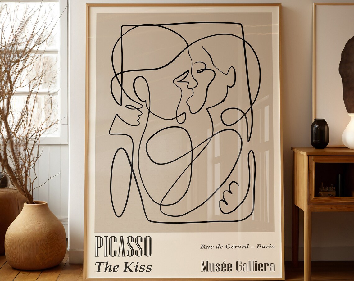 Picasso Line Drawing The Kiss, Minimalist Art Print