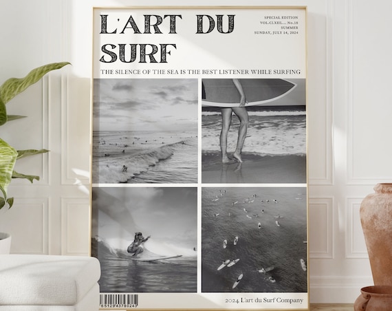 L Art Du Surf Black And White Surfer Girl Magazine Cover Poster