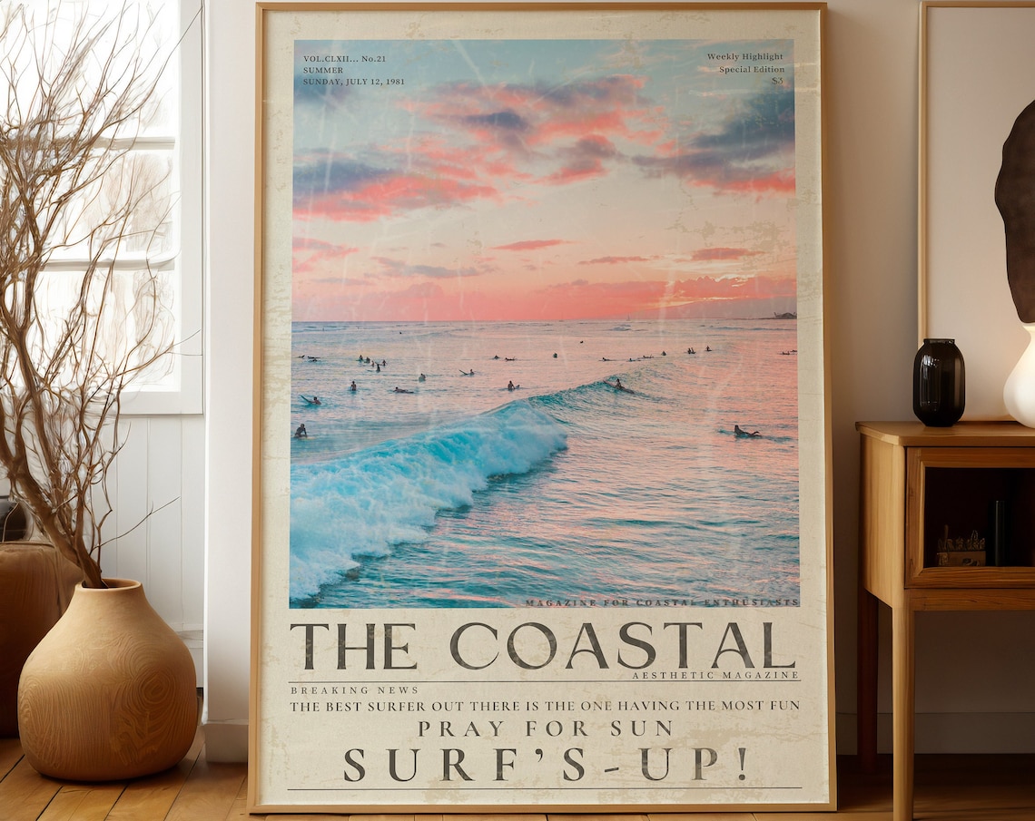 The Coastal Surf Magazine Sunset Surfers Vintage Beach Poster