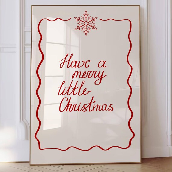 Trendy Christmas Print Winter Poster Minimalist Red Quote Have A Merry Little Christmas Wall Art Cute Coquette Decor