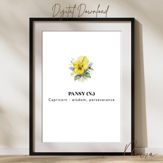 Yellow Pansy Capricorn Birth Flower Watercolor Zodiac Poster