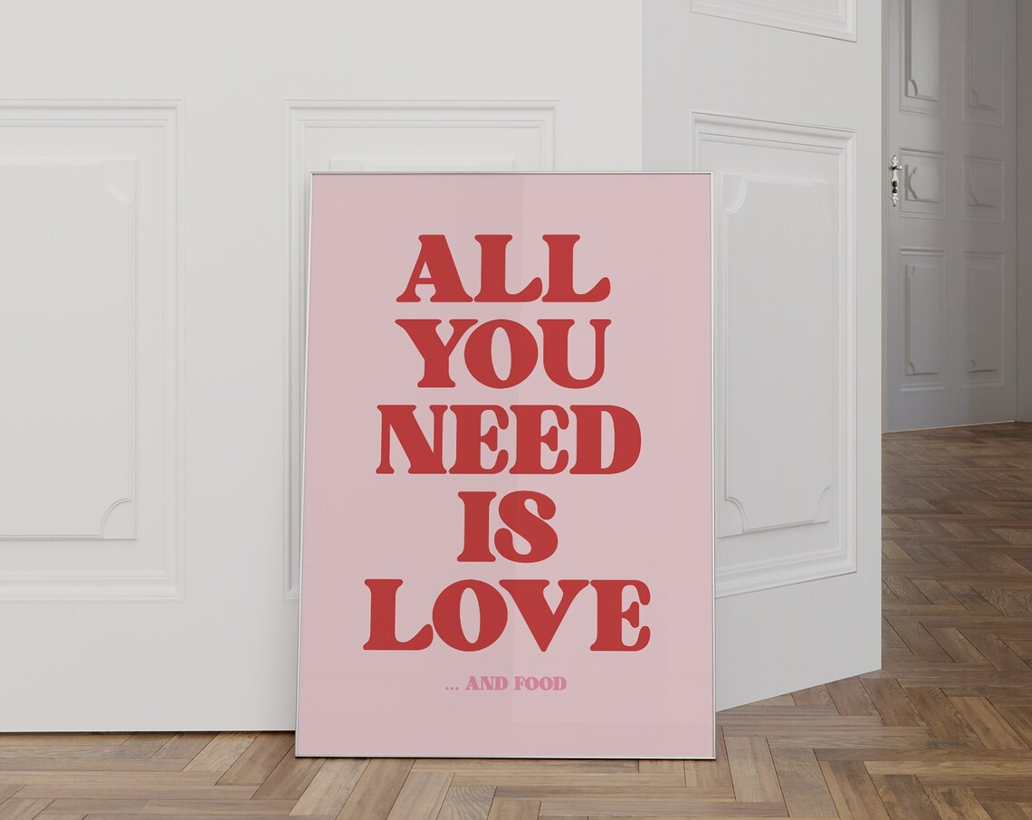 All You Need Is Love And Food Pink Typography Art Print - Image 2