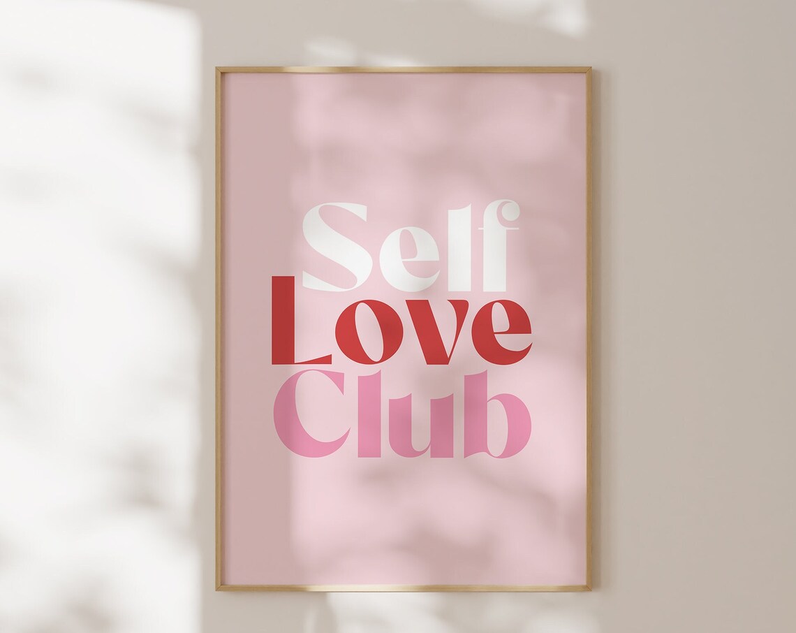 Self Love Club Pink Retro Typography Affirmation Wall Poster - Image 2
