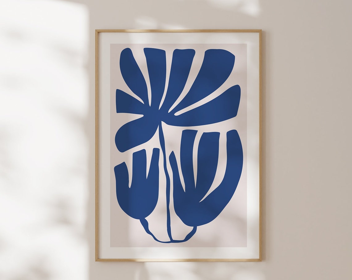 Navy Blue Abstract Floral Matisse Style Minimalist Botanical Poster - Image 3