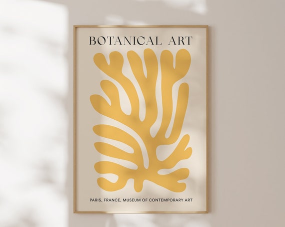 Yellow Abstract Botanical Print Art Matisse Inspired Print Living Room Decor Floral Poster Modern Wall Art