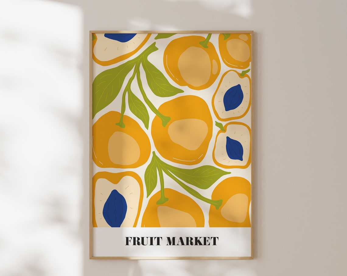 Fruit Market Peach Colorful Fruit Pattern Retro Kitchen Wall Art