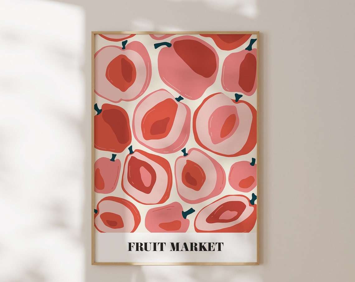 Peach Fruit Market Colourful Retro Botanical Style Kitchen Poster - Image 3