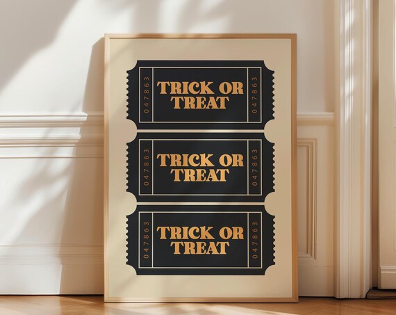 Trick or Treat Ticket Retro Halloween Black Gold Vintage Fun Poster