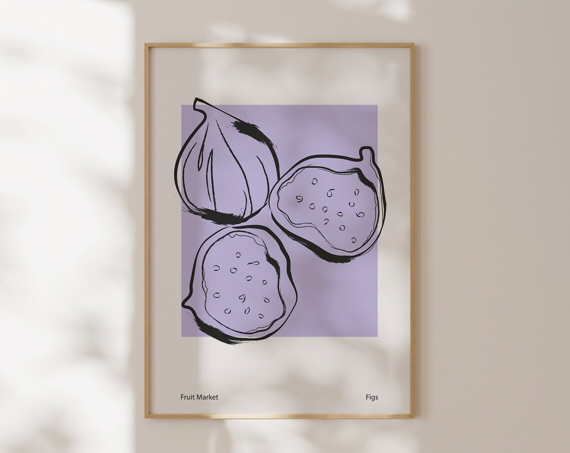 Figs Fruit Market Line Art Minimalist Purple Pastel Kitchen Wall Art