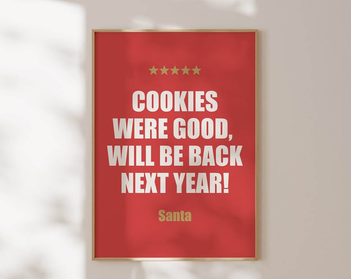 Cookies Were Good Santa Review Funny Red Christmas Wall Poster