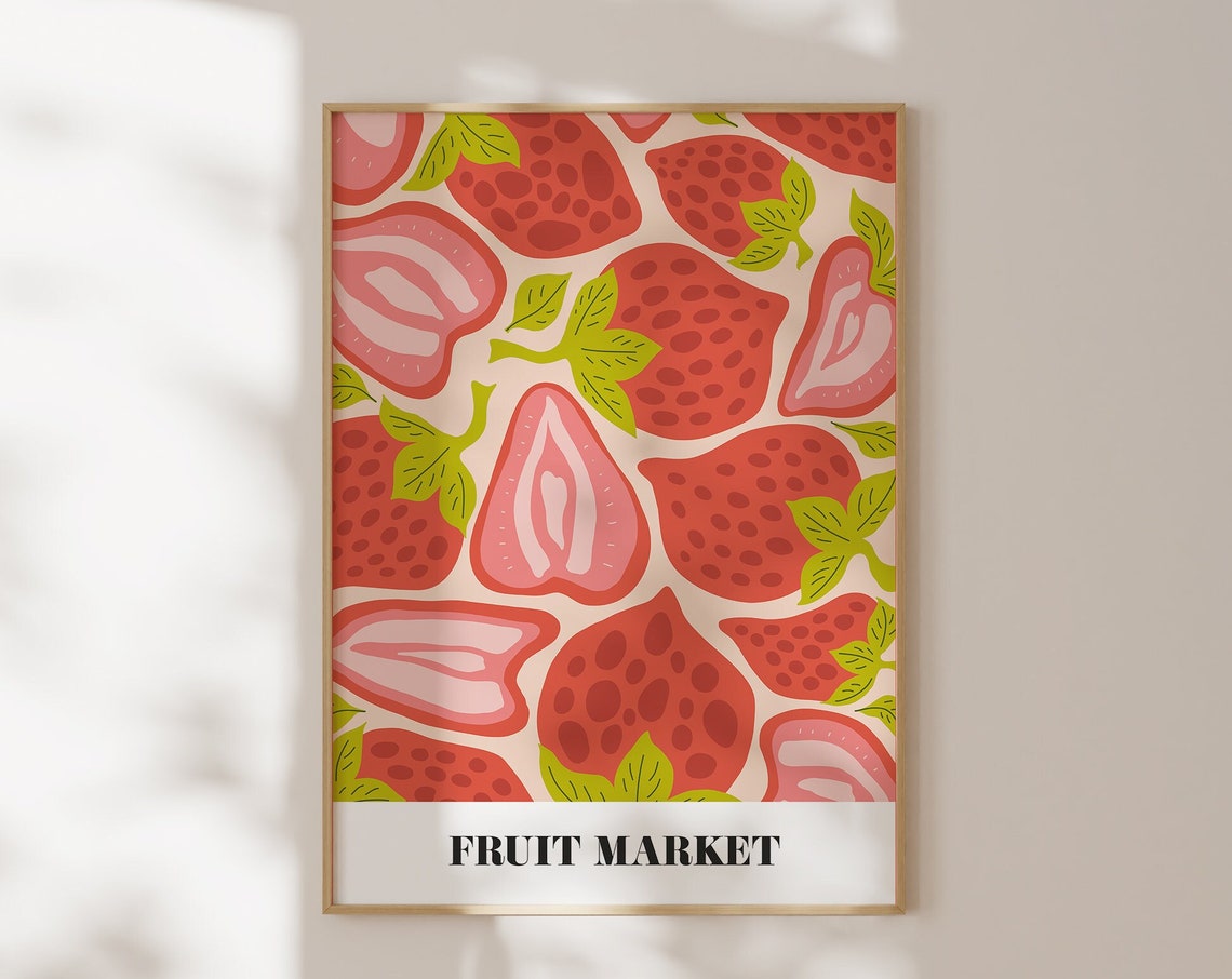 Fruit Market Colourful Strawberries Red Kitchen Botanical Poster