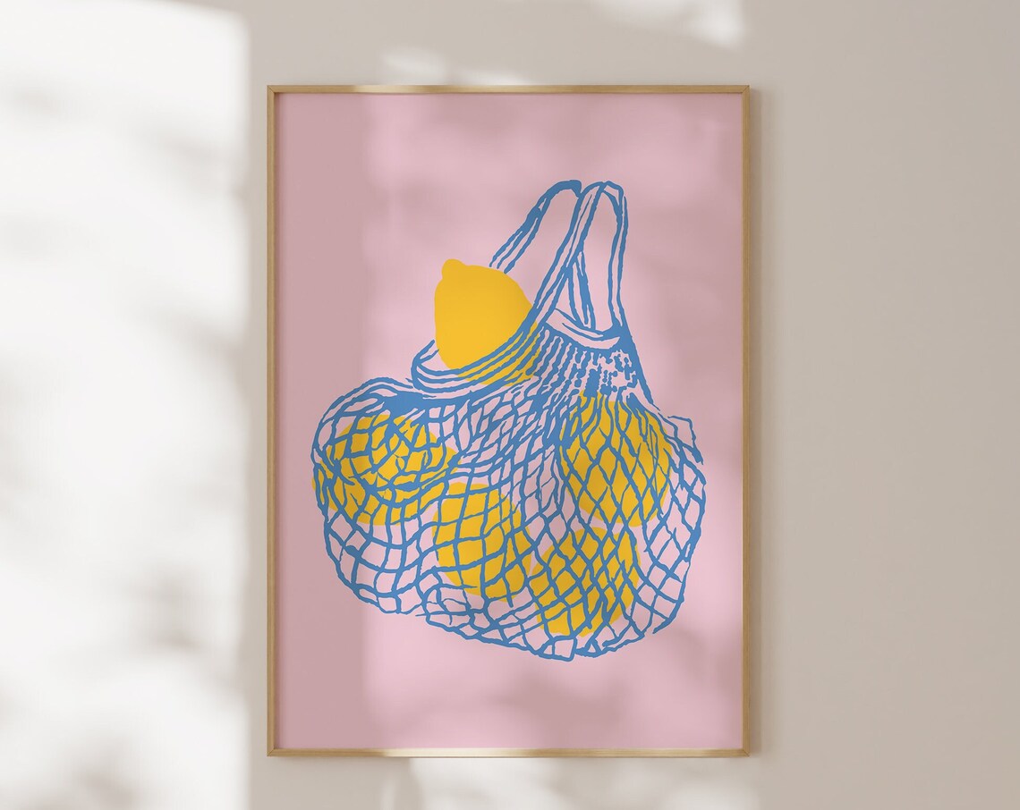 Lemons in a Bag Art Print, Trendy Kitchen Decor