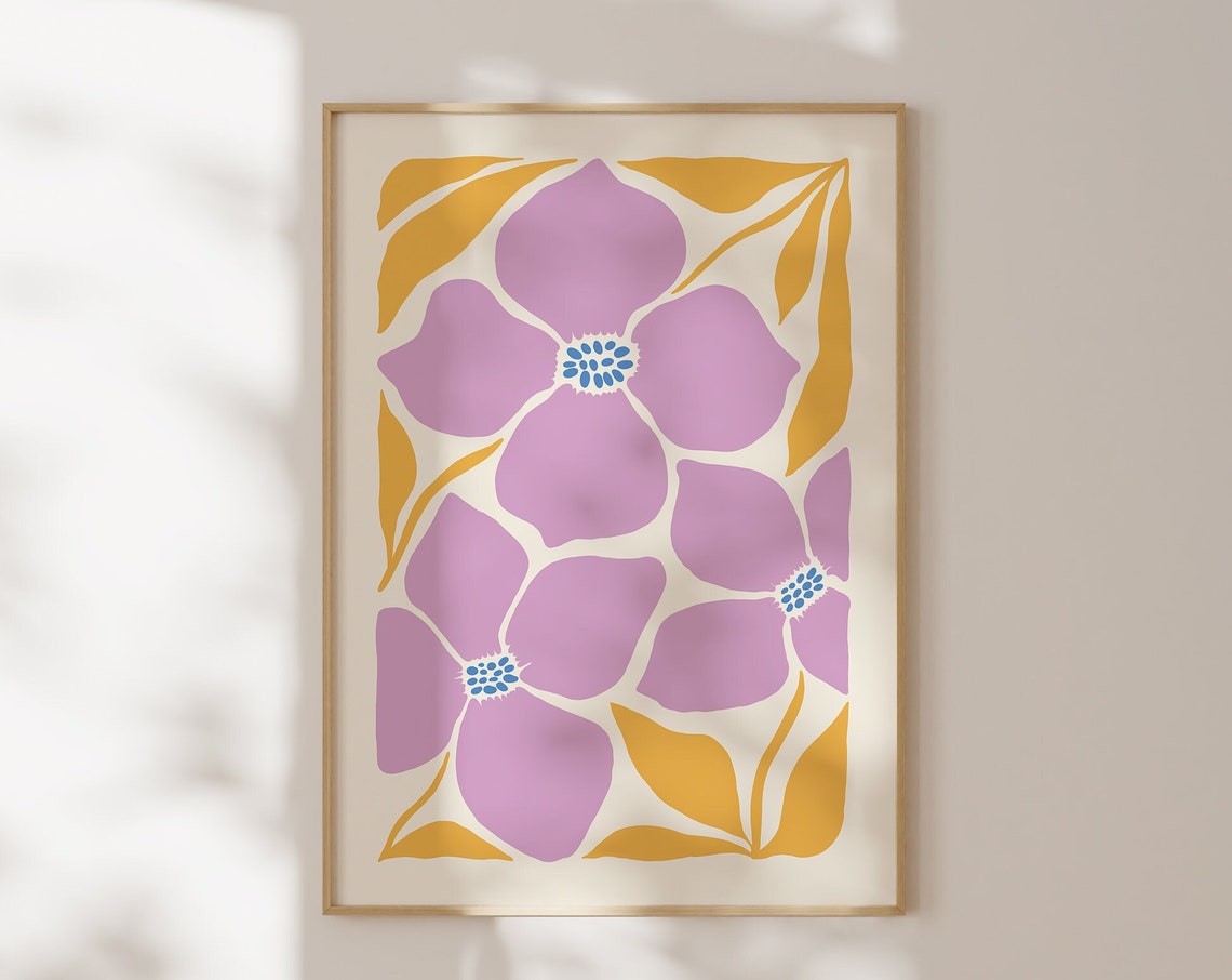Abstract Floral Pink Lavender Boho Botanical Yellow Leaves Poster