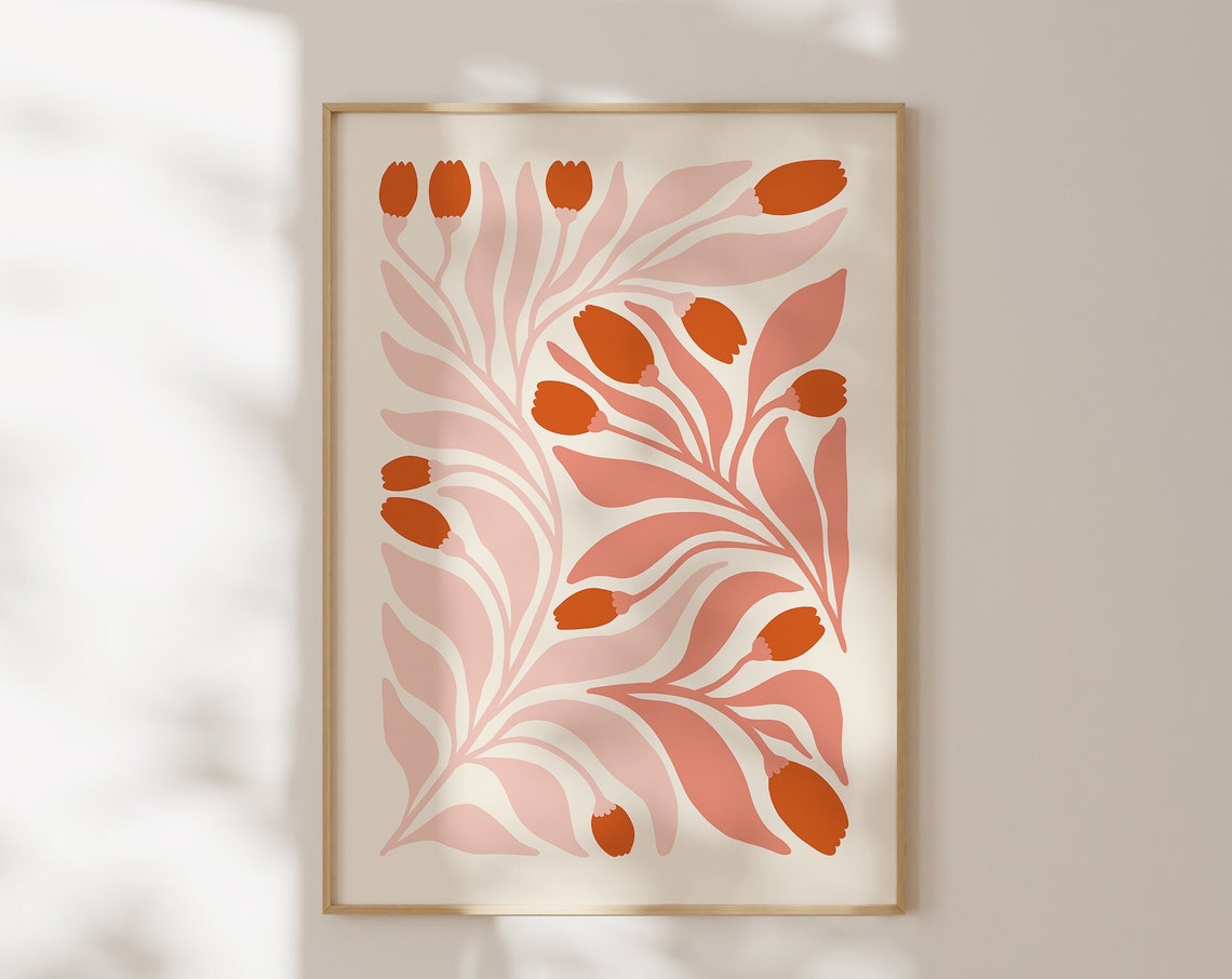 Pink Tulip Abstract Botanical Salmon Orange Modern Floral Wall Poster - Image 4