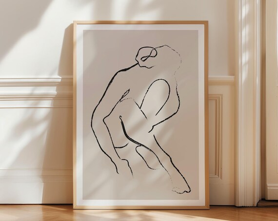 Female Figure Minimalist Line Drawing Neutral Aesthetic Sketch Poster
