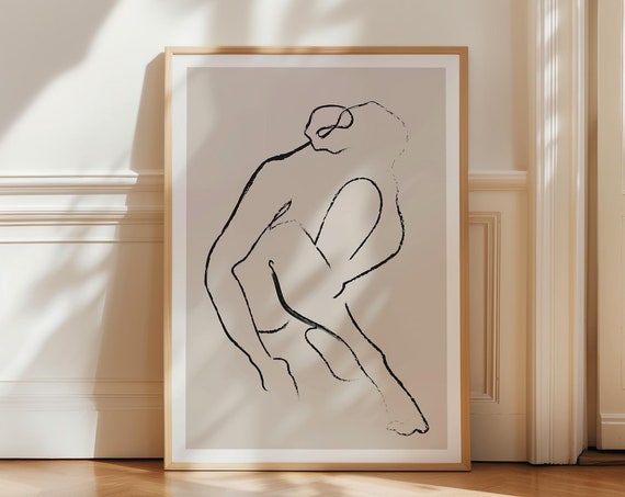 Female Figure Sketch Minimalist Wall Art Aesthetic Wall Decor Neutral Modern Wall Art Apartment Decor Black Beige Art