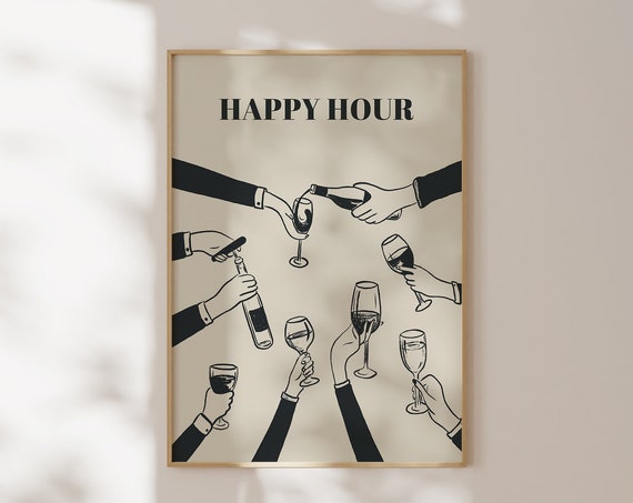 Happy Hour Print Cheers Print Bar Cart Wall Decor Trendy Bar Kitchen Decor Bar Cart Art Happy Hour Wall Art