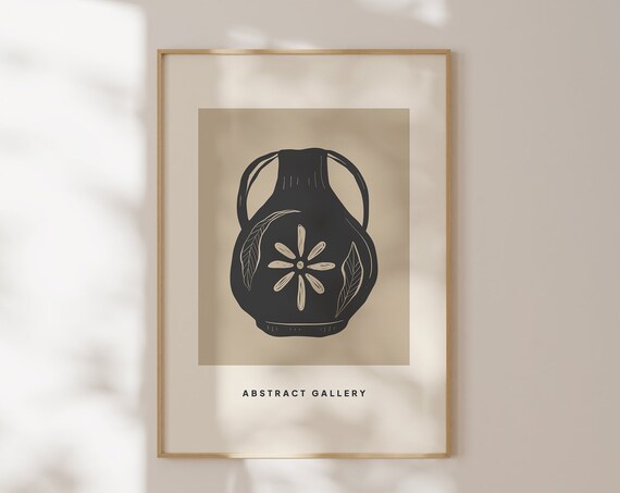 Black Abstract Vase Amphora Gallery Beige Minimal Kitchen Art Poster