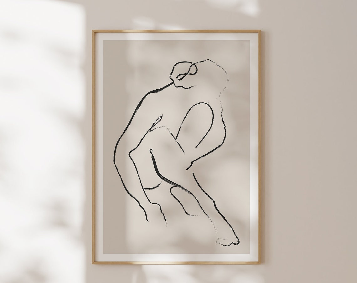Female Figure Sketch Minimalist Wall Art Aesthetic Wall Decor Neutral Modern Wall Art Apartment Decor Black Beige Art - Image 3